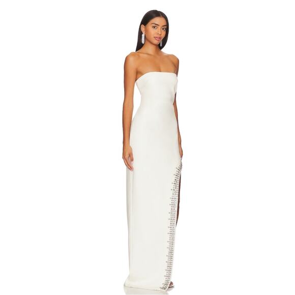 Cinq a Sept Sammy Crystal Embellished Strapless High Slit White Maxi Dress Sz 2 - Picture 2 of 11